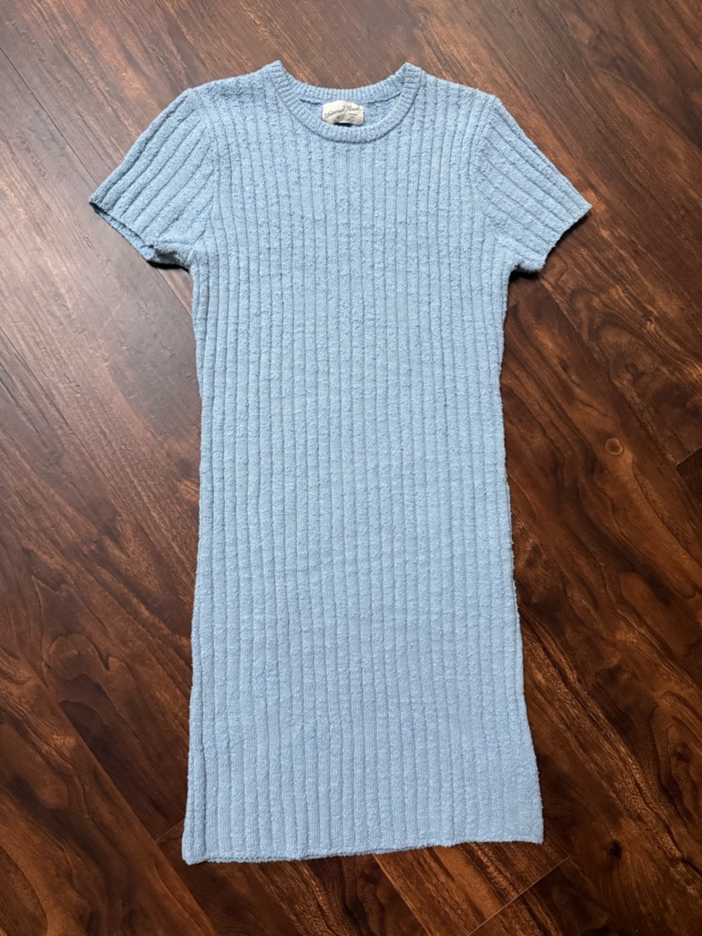 Light Blue Ribbed Knit Midi Dress